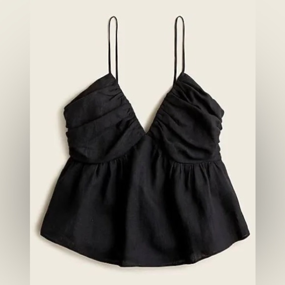 J.Crew V-Nexk Gathered Linen Camisole in black